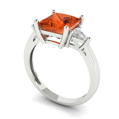 2.32 cttw Zirconia Simulated Red Diamond Three-Stone Engagement Ring - Solid Gold (VVS1, Princess Cut,7.0mm)