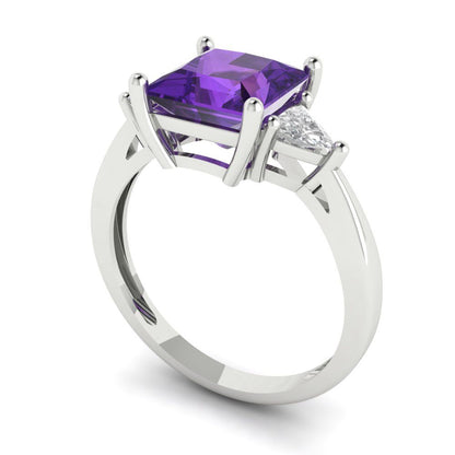2.32 cttw Natural Amethyst Three-Stone Engagement Ring - Solid White Gold (VVS1, Princess Cut,7.0mm)