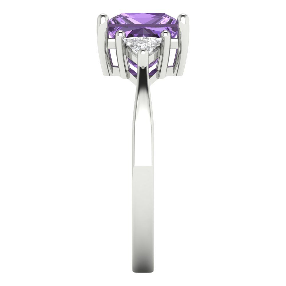 2.32 cttw Simulated Alexandrite Three-Stone Engagement Ring - Solid White Gold (VVS1, Princess Cut,7.0mm)