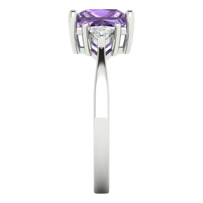 2.32 cttw Simulated Alexandrite Three-Stone Engagement Ring - Solid White Gold (VVS1, Princess Cut,7.0mm)