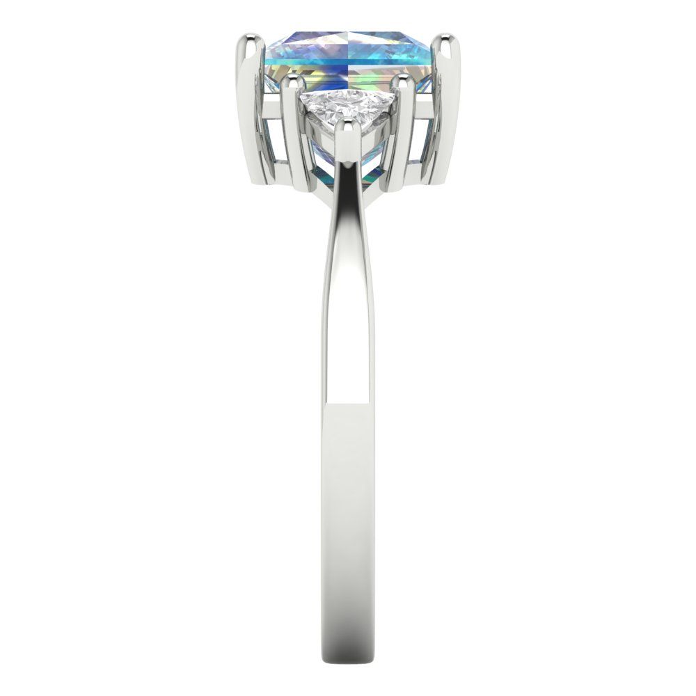 2.32 cttw Blue Moissanite Three-Stone Engagement Ring - Solid White Gold (VVS1, Princess Cut,7.0mm)