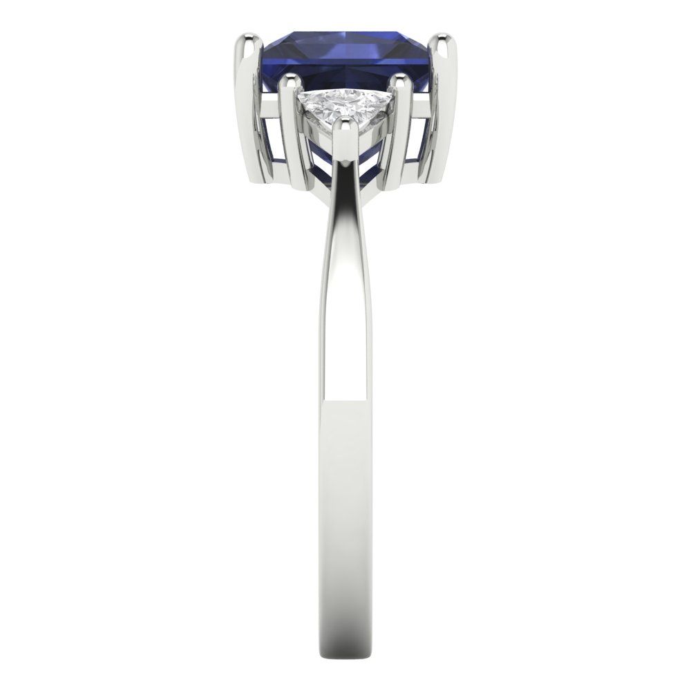 2.32 cttw Simulated Blue Sapphire Three-Stone Engagement Ring - Solid Gold (Princess Cut,7.0mm)