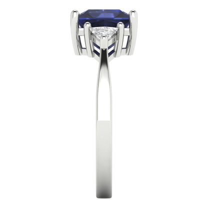 2.32 cttw Simulated Blue Sapphire Three-Stone Engagement Ring - Solid Gold (Princess Cut,7.0mm)