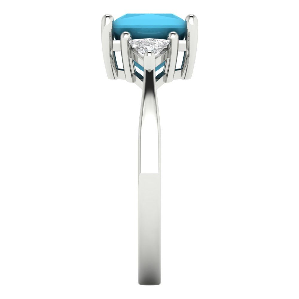 2.32 cttw Simulated Turquoise Three-Stone Engagement Ring - Solid Gold (Princess Cut,7.0mm)