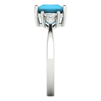 2.32 cttw Simulated Turquoise Three-Stone Engagement Ring - Solid Gold (Princess Cut,7.0mm)