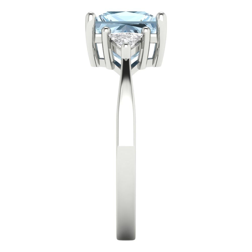 2.32 cttw Natural Swiss Blue Topaz Three-Stone Engagement Ring - Solid White Gold (VVS1, Princess Cut,7.0mm)