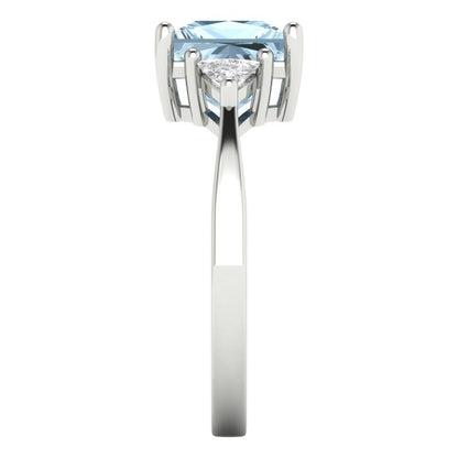 2.32 cttw Natural Swiss Blue Topaz Three-Stone Engagement Ring - Solid White Gold (VVS1, Princess Cut,7.0mm)