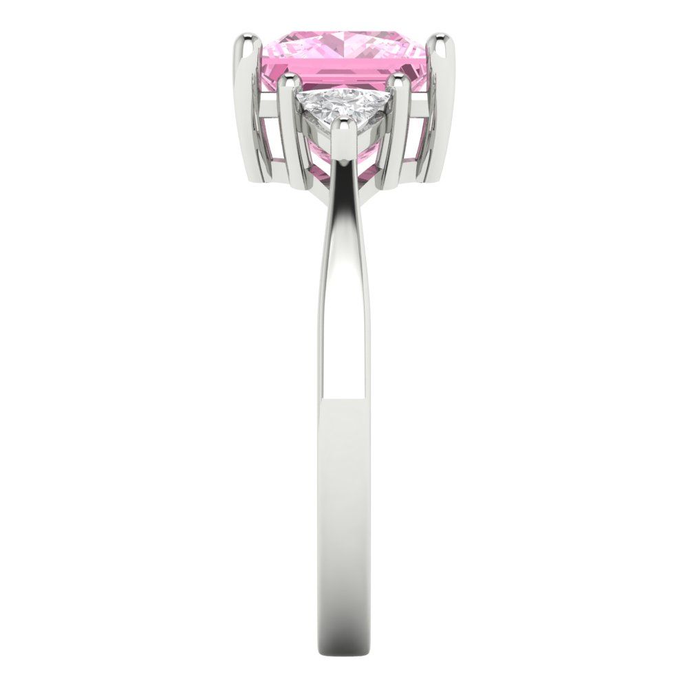 2.32 cttw Zirconia Simulated Pink Diamond Three-Stone Engagement Ring - Solid White Gold (VVS1, Princess Cut,7.0mm)
