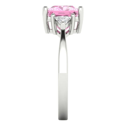 2.32 cttw Zirconia Simulated Pink Diamond Three-Stone Engagement Ring - Solid White Gold (VVS1, Princess Cut,7.0mm)