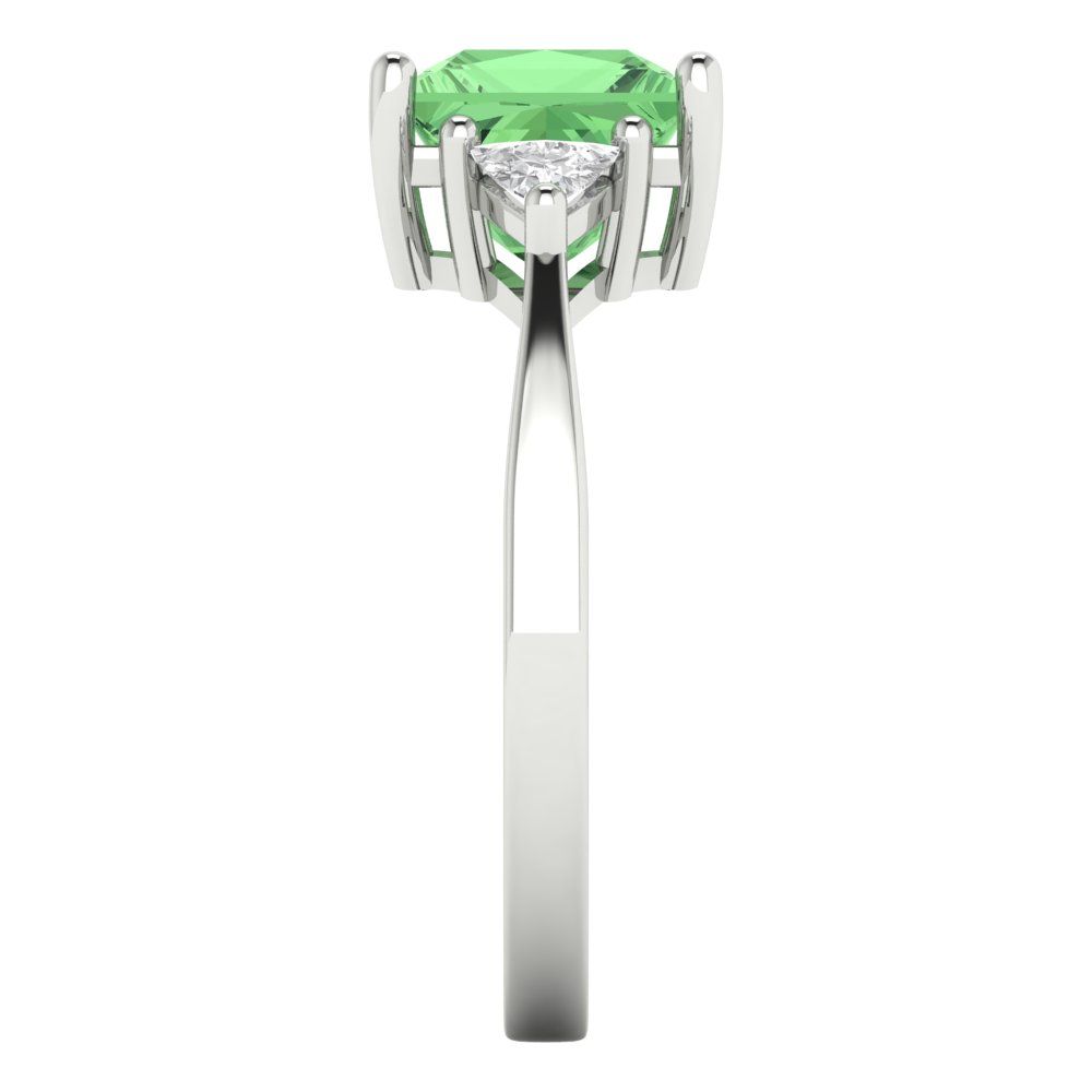 2.32 cttw Zirconia Simulated Green Diamond Three-Stone Engagement Ring - Solid White Gold (VVS1, Princess Cut,7.0mm)
