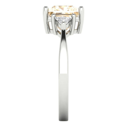 2.32 cttw Natural Morganite Three-Stone Engagement Ring - Solid White Gold (VVS1, Princess Cut,7.0mm)