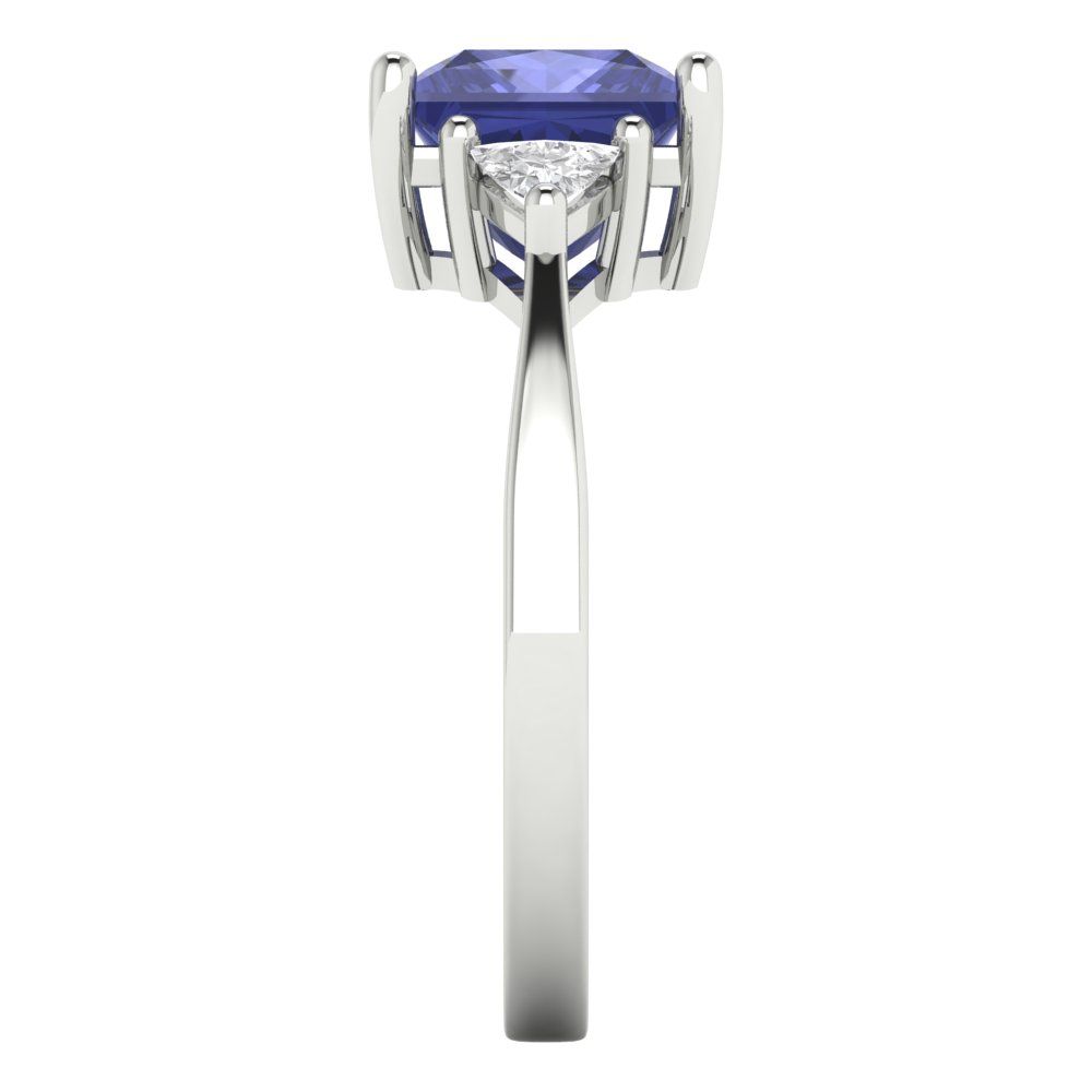 2.32 cttw Simulated Tanzanite Three-Stone Engagement Ring - Solid White Gold (VVS1, Princess Cut,7.0mm)