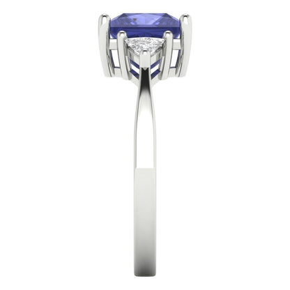 2.32 cttw Simulated Tanzanite Three-Stone Engagement Ring - Solid White Gold (VVS1, Princess Cut,7.0mm)