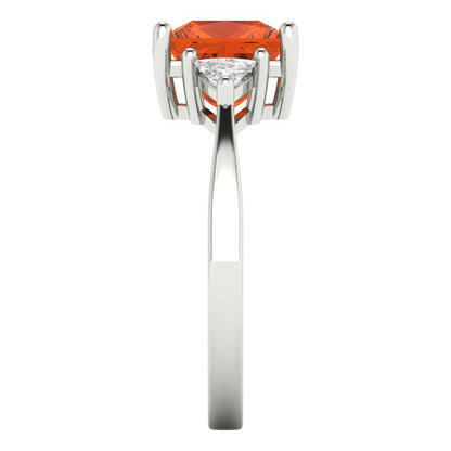 2.32 cttw Zirconia Simulated Red Diamond Three-Stone Engagement Ring - Solid Gold (VVS1, Princess Cut,7.0mm)