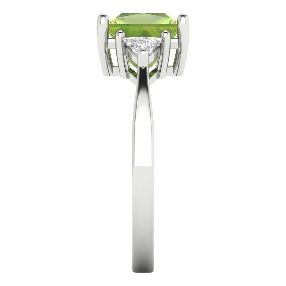2.32 cttw Natural Peridot Three-Stone Engagement Ring - Solid White Gold (VVS1, Princess Cut,7.0mm)