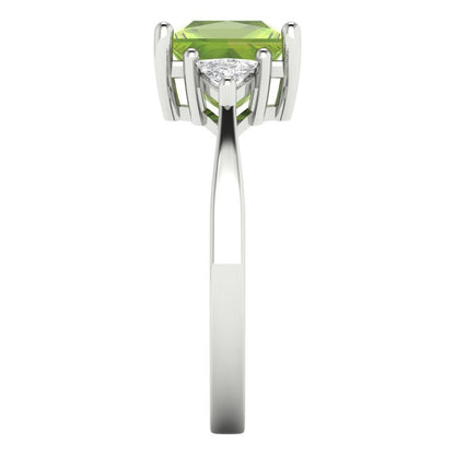 2.32 cttw Natural Peridot Three-Stone Engagement Ring - Solid White Gold (VVS1, Princess Cut,7.0mm)
