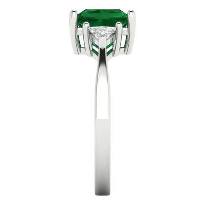 2.32 cttw Simulated Emerald Three-Stone Engagement Ring - Solid White Gold (VVS1, Princess Cut,7.0mm)