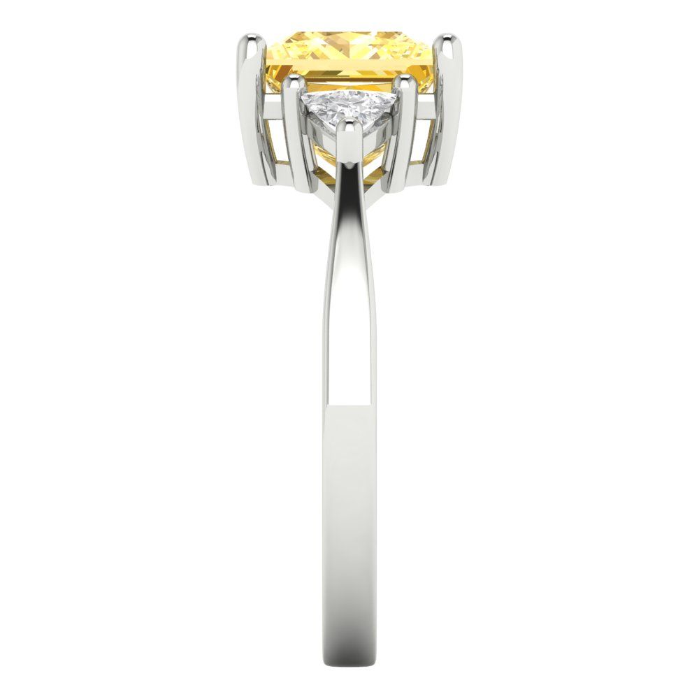 2.32 cttw Zirconia Simulated Yellow Diamond Three-Stone Engagement Ring - Solid White Gold (VVS1, Princess Cut,7.0mm)