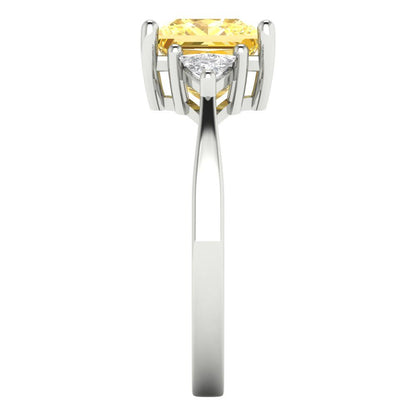 2.32 cttw Natural Citrine Three-Stone Engagement Ring - Solid White Gold (VVS1, Princess Cut,7.0mm)