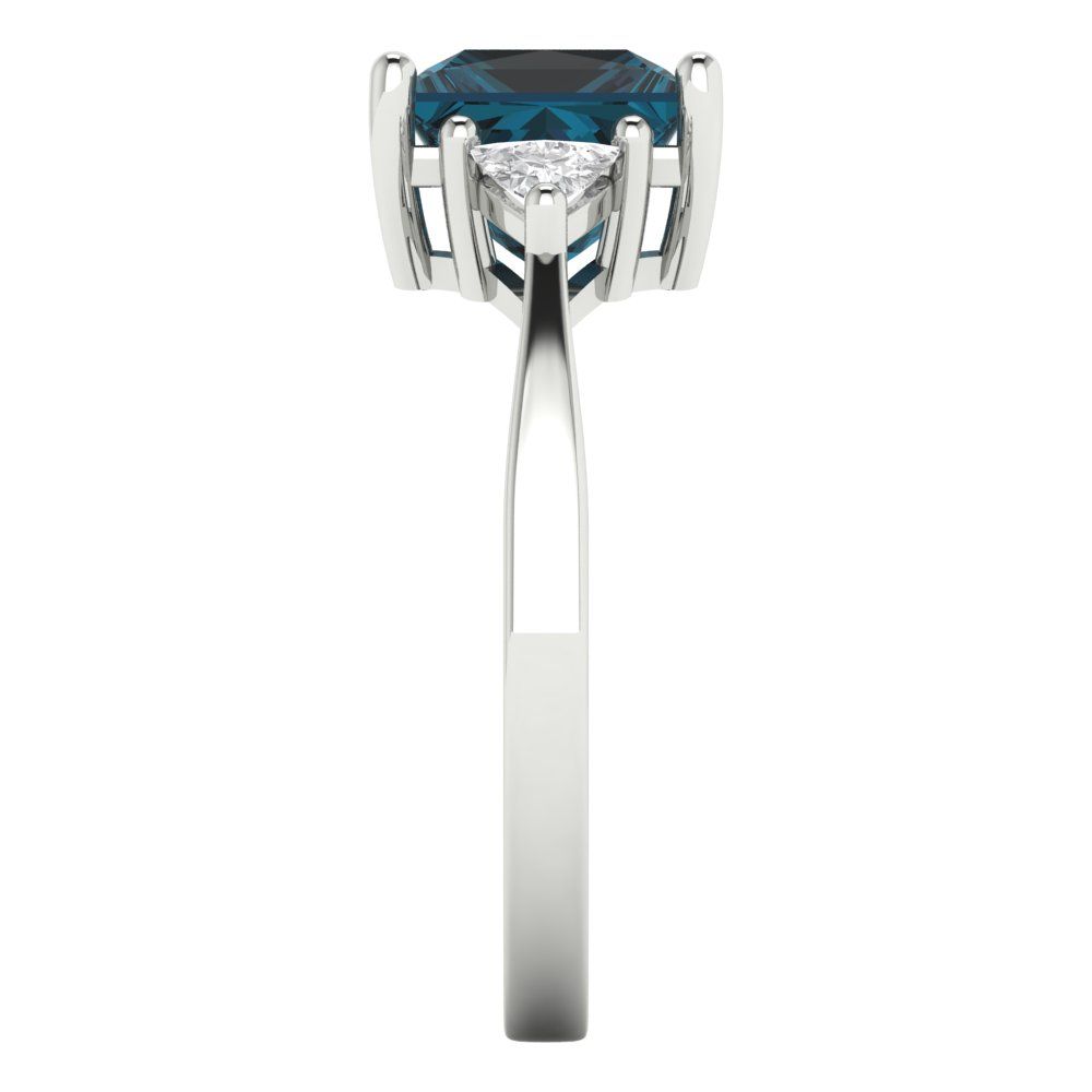 2.32 cttw Natural London Blue Topaz Three-Stone Engagement Ring - Solid White Gold (VVS1, Princess Cut,7.0mm)