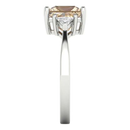 2.32 cttw Yellow Moissanite Three-Stone Engagement Ring - Solid White Gold (VVS1, Princess Cut,7.0mm)