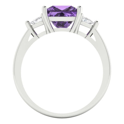 2.32 cttw Simulated Alexandrite Three-Stone Engagement Ring - Solid White Gold (VVS1, Princess Cut,7.0mm)