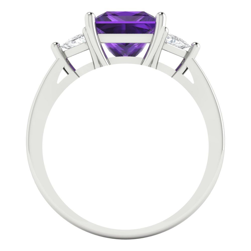 2.32 cttw Natural Amethyst Three-Stone Engagement Ring - Solid White Gold (VVS1, Princess Cut,7.0mm)
