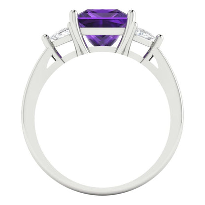 2.32 cttw Natural Amethyst Three-Stone Engagement Ring - Solid White Gold (VVS1, Princess Cut,7.0mm)