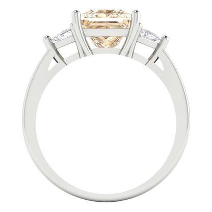 2.32 cttw Natural Morganite Three-Stone Engagement Ring - Solid White Gold (VVS1, Princess Cut,7.0mm)