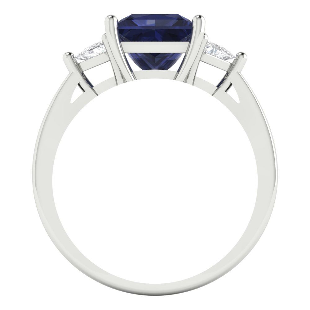 2.32 cttw Simulated Blue Sapphire Three-Stone Engagement Ring - Solid Gold (Princess Cut,7.0mm)