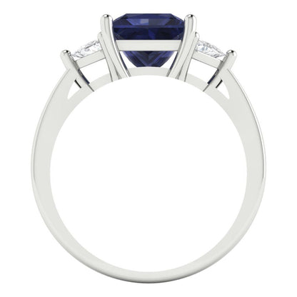2.32 cttw Simulated Blue Sapphire Three-Stone Engagement Ring - Solid Gold (Princess Cut,7.0mm)
