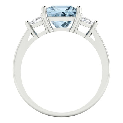 2.32 cttw Natural Aquamarine Three-Stone Engagement Ring - Solid Gold (Princess Cut,7.0mm)