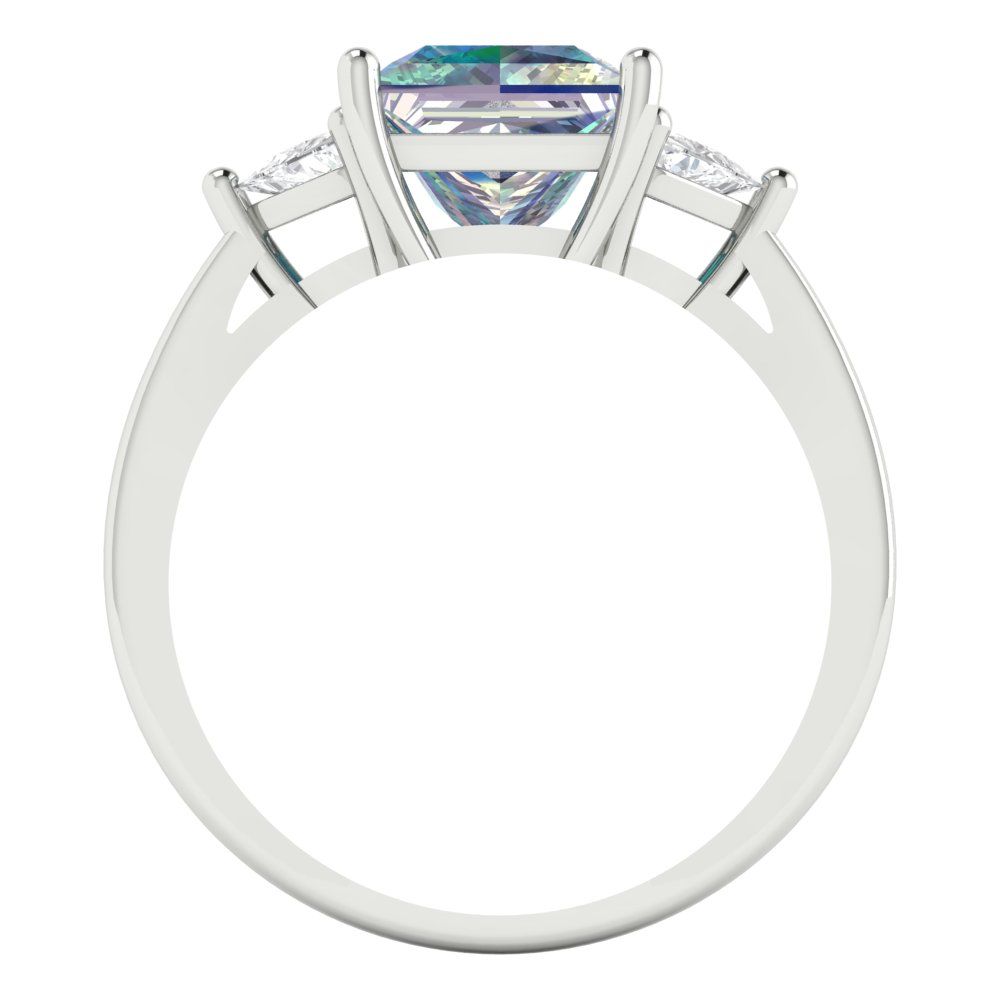 2.32 cttw Blue Moissanite Three-Stone Engagement Ring - Solid White Gold (VVS1, Princess Cut,7.0mm)