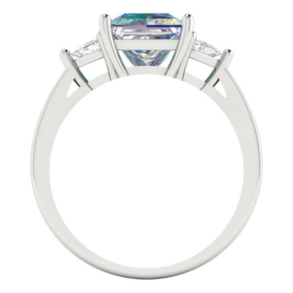 2.32 cttw Blue Moissanite Three-Stone Engagement Ring - Solid White Gold (VVS1, Princess Cut,7.0mm)
