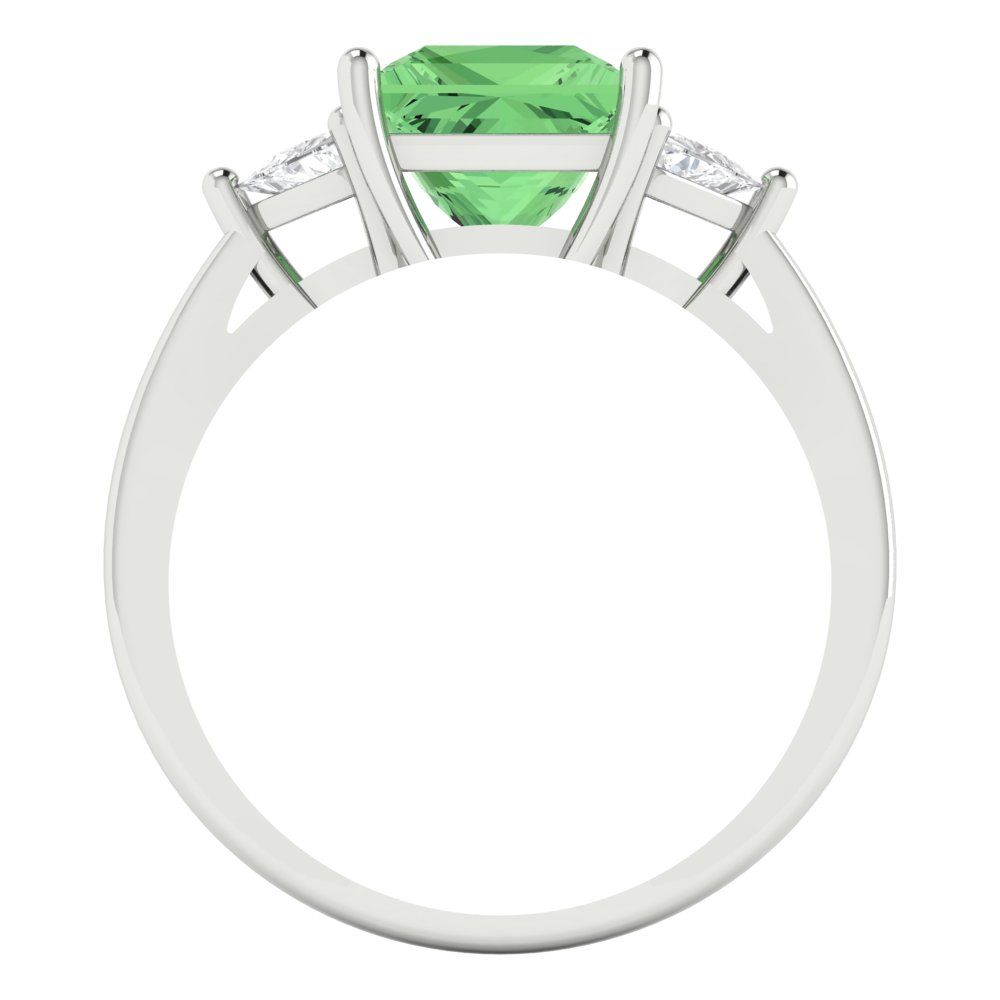 2.32 cttw Zirconia Simulated Green Diamond Three-Stone Engagement Ring - Solid White Gold (VVS1, Princess Cut,7.0mm)