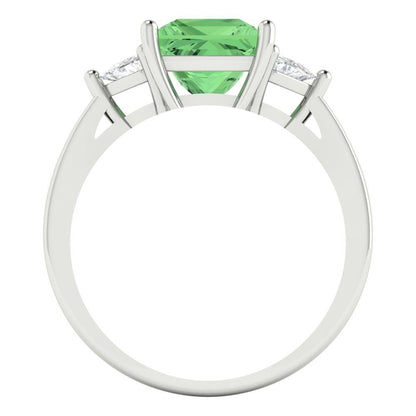 2.32 cttw Zirconia Simulated Green Diamond Three-Stone Engagement Ring - Solid White Gold (VVS1, Princess Cut,7.0mm)