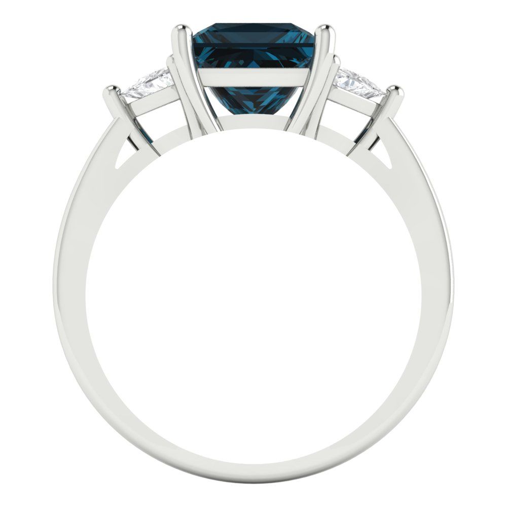 2.32 cttw Natural London Blue Topaz Three-Stone Engagement Ring - Solid White Gold (VVS1, Princess Cut,7.0mm)