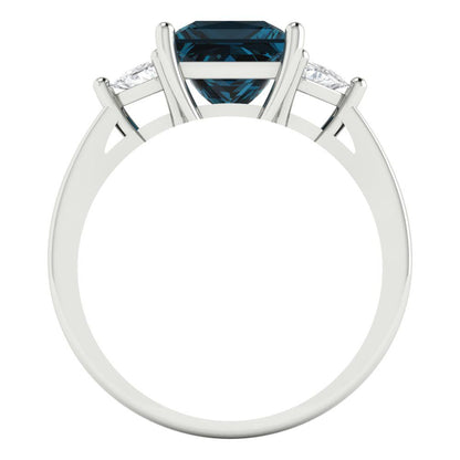 2.32 cttw Natural London Blue Topaz Three-Stone Engagement Ring - Solid White Gold (VVS1, Princess Cut,7.0mm)