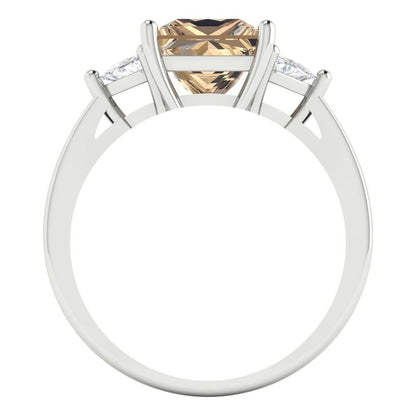 2.32 cttw Yellow Moissanite Three-Stone Engagement Ring - Solid White Gold (VVS1, Princess Cut,7.0mm)
