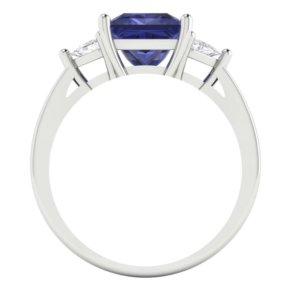 2.32 cttw Simulated Tanzanite Three-Stone Engagement Ring - Solid White Gold (VVS1, Princess Cut,7.0mm)