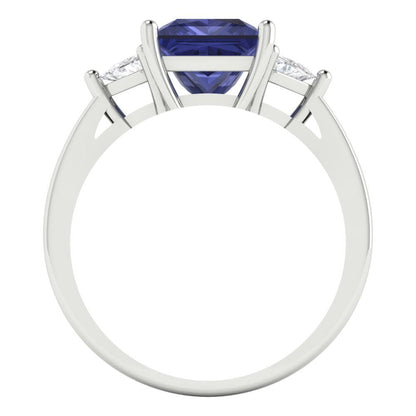 2.32 cttw Simulated Tanzanite Three-Stone Engagement Ring - Solid White Gold (VVS1, Princess Cut,7.0mm)