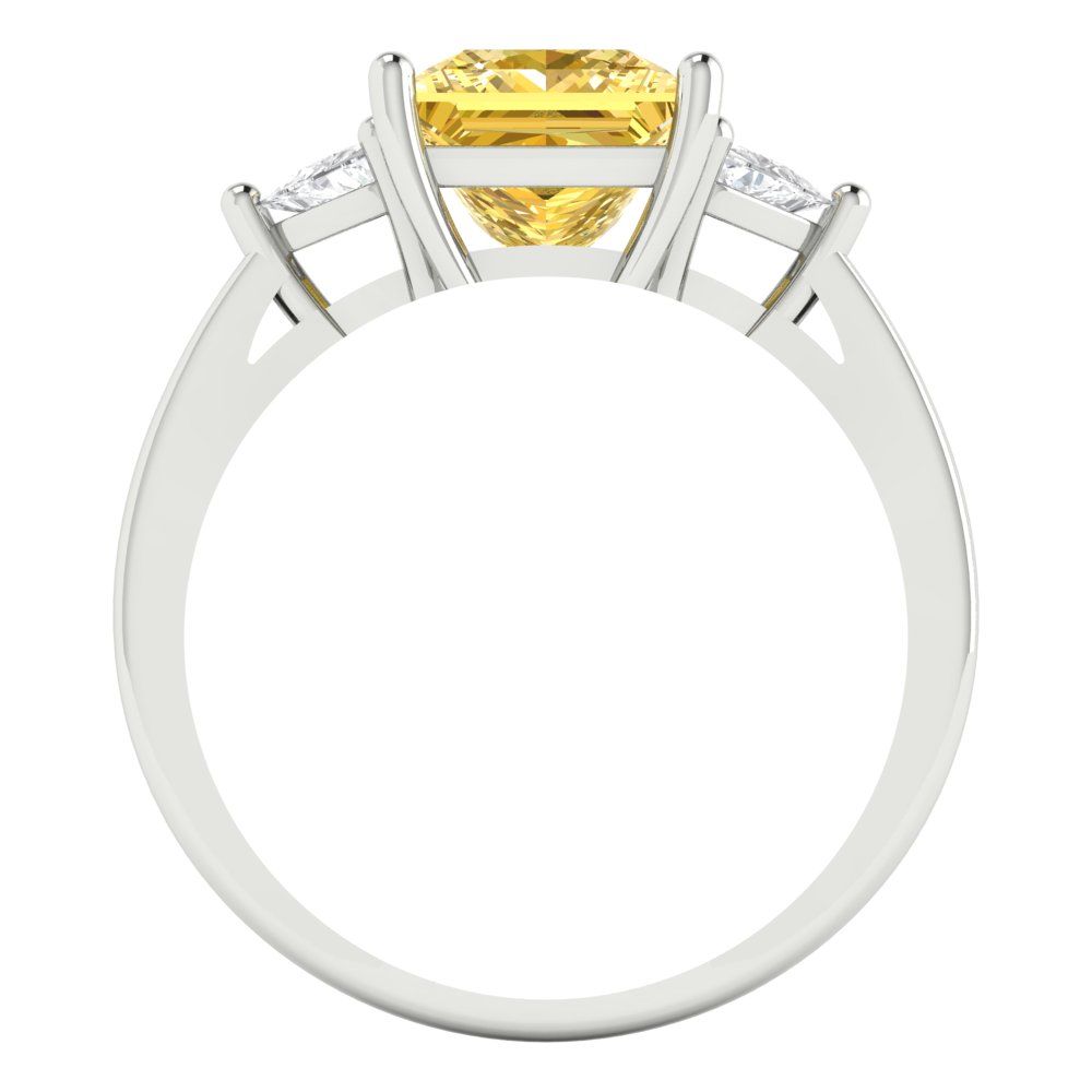 2.32 cttw Zirconia Simulated Yellow Diamond Three-Stone Engagement Ring - Solid White Gold (VVS1, Princess Cut,7.0mm)