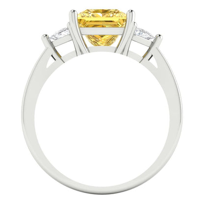 2.32 cttw Zirconia Simulated Yellow Diamond Three-Stone Engagement Ring - Solid White Gold (VVS1, Princess Cut,7.0mm)