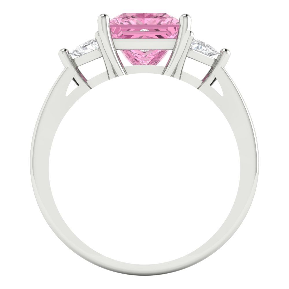 2.32 cttw Zirconia Simulated Pink Diamond Three-Stone Engagement Ring - Solid White Gold (VVS1, Princess Cut,7.0mm)