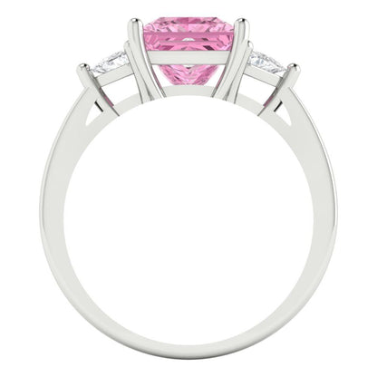2.32 cttw Zirconia Simulated Pink Diamond Three-Stone Engagement Ring - Solid White Gold (VVS1, Princess Cut,7.0mm)