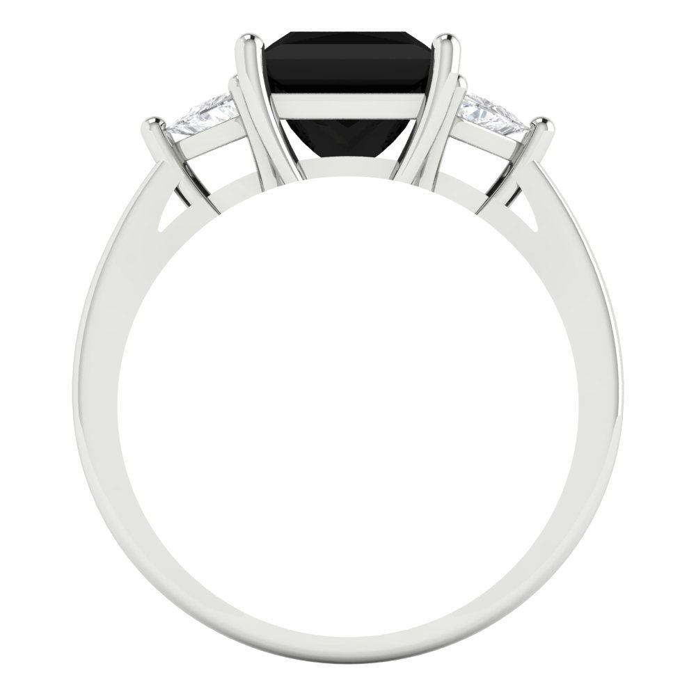 2.32 cttw Natural Onyx Three-Stone Engagement Ring - Solid White Gold (VVS1, Princess Cut,7.0mm)