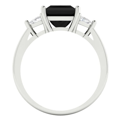 2.32 cttw Natural Onyx Three-Stone Engagement Ring - Solid White Gold (VVS1, Princess Cut,7.0mm)