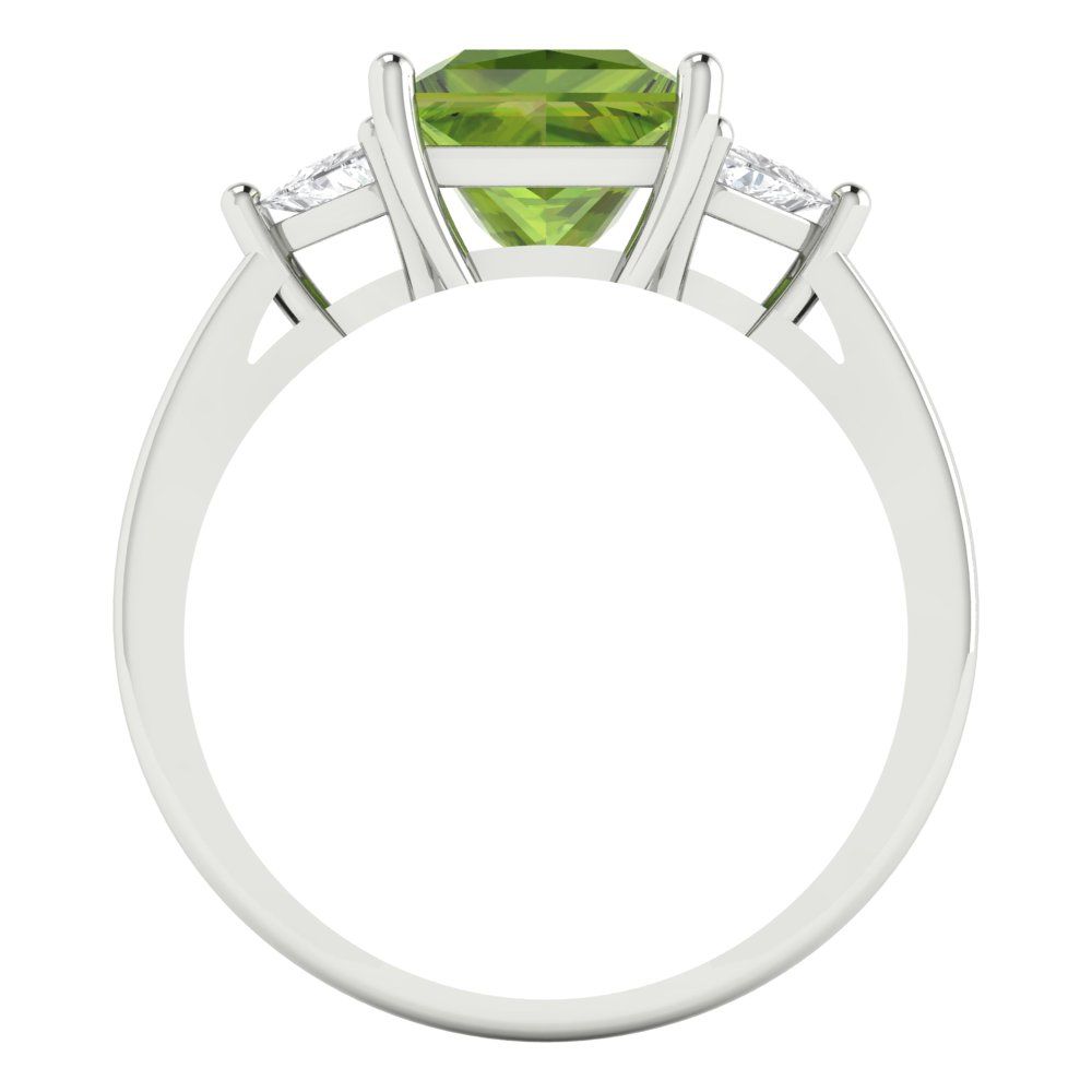2.32 cttw Natural Peridot Three-Stone Engagement Ring - Solid White Gold (VVS1, Princess Cut,7.0mm)