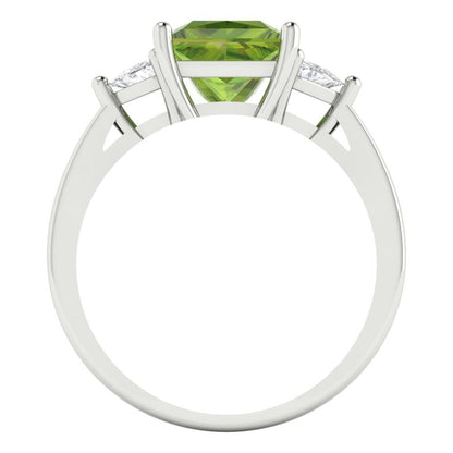2.32 cttw Natural Peridot Three-Stone Engagement Ring - Solid White Gold (VVS1, Princess Cut,7.0mm)