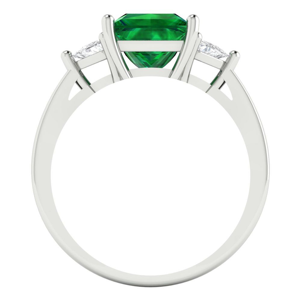 2.32 cttw Simulated Emerald Three-Stone Engagement Ring - Solid White Gold (VVS1, Princess Cut,7.0mm)